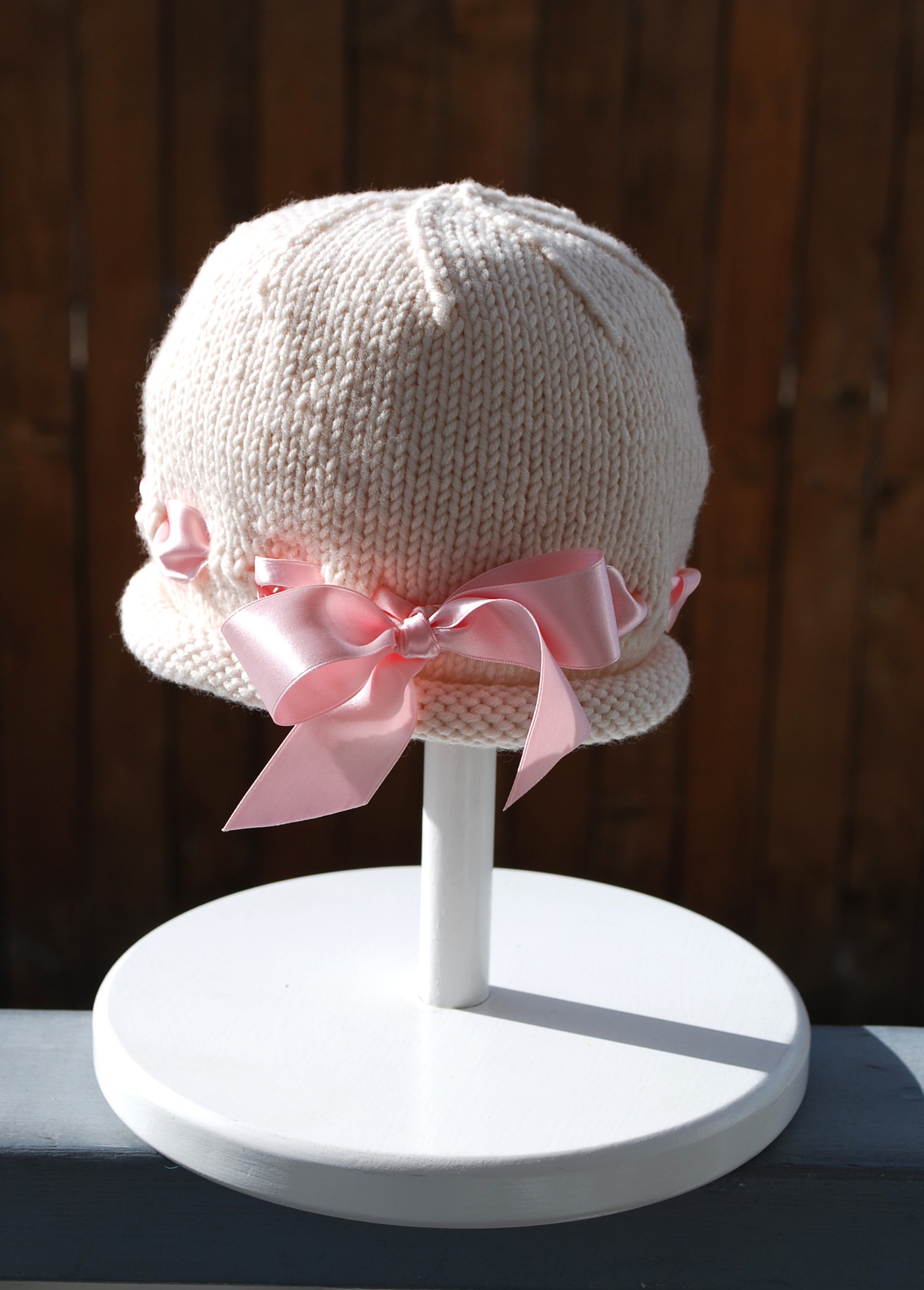 Ribbon Baby Bonnet Knitting Pattern